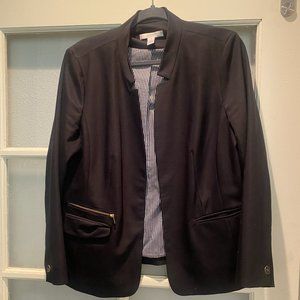 Chico's Black Blazer with zip pocket and striped lining